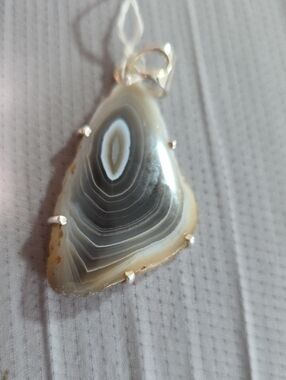 Sterling Silver Grey Agate Slice Pendant - Natural Grey